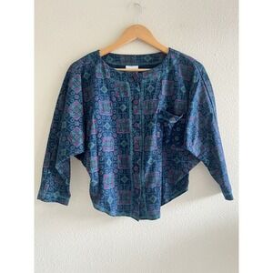 David Wayne Vintage Floral Button Up Top Dolman Sleeve Small Whimsigoth Boho